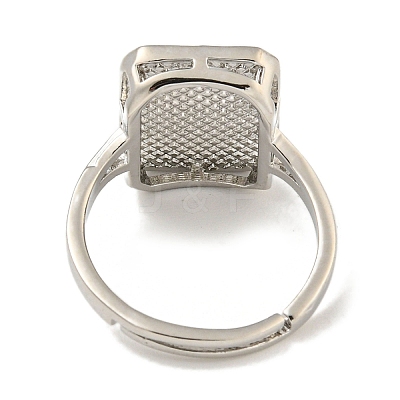 Rectangle with Saint Rack Plating Brass Adjustable Rings for Women RJEW-I105-03P-03-1