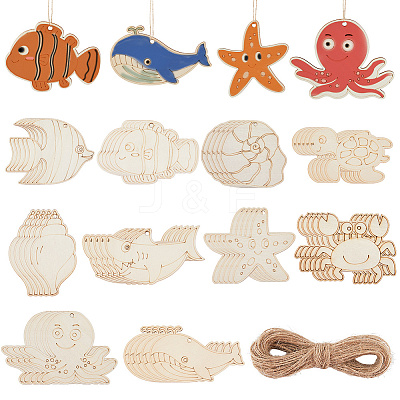 30Pcs 10 Styles Ocean Theme Unfinished Blank Wooden Pendants Set for Painting Arts DIY-SP0003-90-1