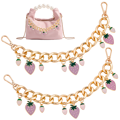 2Pcs Alloy Enamel Strawberry Charm Aluminum Bag Decorative Chains HJEW-BBC0001-27A-1