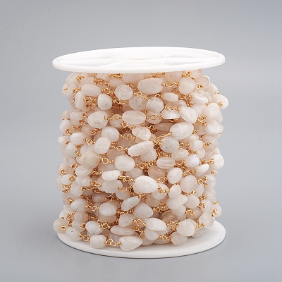Handmade Natural Rainbow Moonstone Tumbled Stone Beaded Chains CHC-L045-014-1