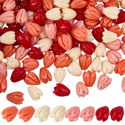100Pcs 4 Styles Dyed Synthetic Coral Beads CORA-SP0001-18-1