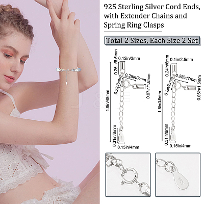 4 Sets 2 Style 925 Sterling Silver Cord Ends STER-BBC0001-26-1