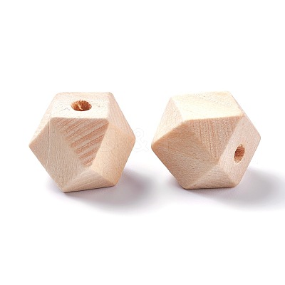 Faceted Unfinished Wood Beads WOOD-WH0014-01-B-1