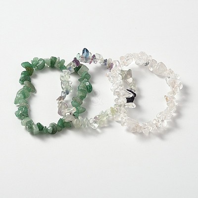Multi-strand Gemstone Chips Stretch Bracelets X-BJEW-PH00610-04-1