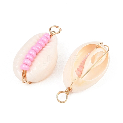 6Pcs 6 Styles Natural Cowrie Shell & Glass Seed Beads Pendants PALLOY-JF02759-02-1