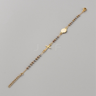 304 Stainless Steel Jesus & Cross Link Bracelet with 201 Stainless Steel Beaded Chains BJEW-WH0012-20A-1