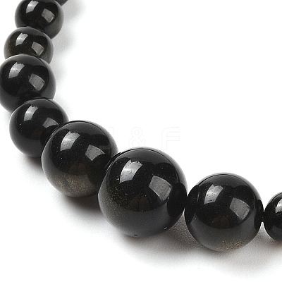 Natural Golden Sheen Obsidian Round Beads Bracelets & Necklaces Sets SJEW-L132-20-1