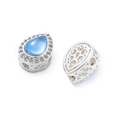 Brass Light Sky Blue Glass Teardrop Multi-Strand Links KK-B125-09S-1