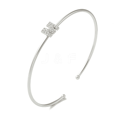 Rack Plating Brass Micro Pave Clear Cubic Zirconia Letter Open Cuff Bangles BJEW-A018-01P-M-1
