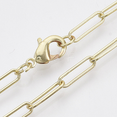 Brass Round Oval Paperclip Chain Necklace Making MAK-S072-04A-LG-1