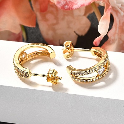 C-Shaped Brass Micro Pave Clear Cubic Zirconia Stud Earrings EJEW-C126-08G-1