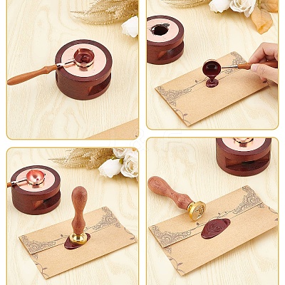 Brass Wax Seal Stamps with Wood Handle AJEW-WH0412-0063-1