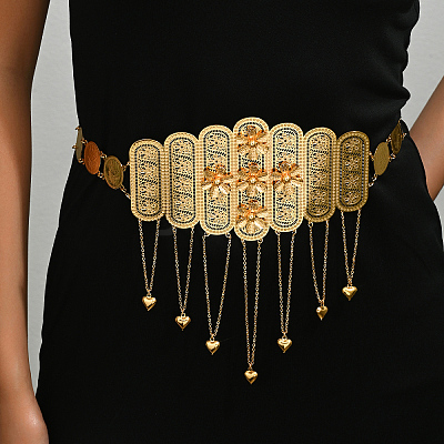 Bohemian Style Alloy Coin Link Chain Flower Body Belly Chains with Heart Tassel for Women WL4695-1
