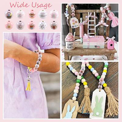 40Pcs 10 Colors Easter Theme Printed Wood Beads WOOD-FS0002-55B-1