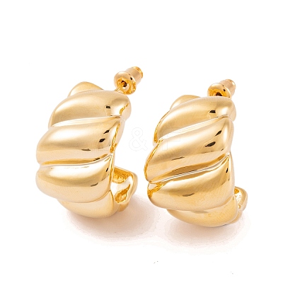 Twist C-Shaped Brass Half Hoop Stud Earrings for Women LS-EJEW-G391-17G-1