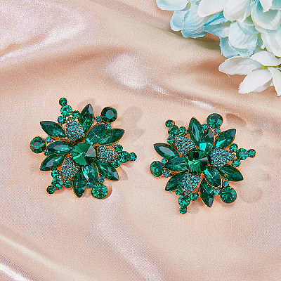 2Pcs Rhinestone Flower Brooch Pin JEWB-HY0001-10A-1