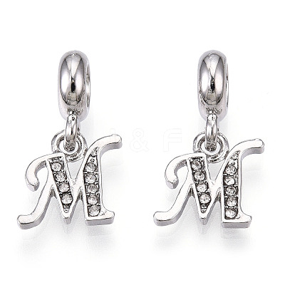 Platinum Rack Plating Alloy Rhinestone European Dangle Charms PALLOY-T048-36P-M-1