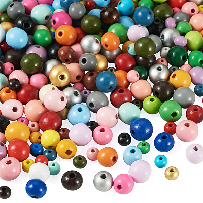 300Pcs 3 Styles Round Natural Wood Beads WOOD-TA0003-04-1