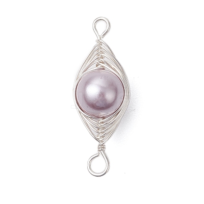 Copper Wire Wrapped Shell Pearl Connector Charms PALLOY-JF03114-1