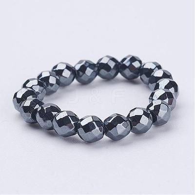 Non-Magnetic Synthetic Hematite Beads Stretch Rings RJEW-JR00193-1