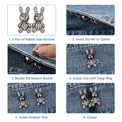 10Pcs 5 Colors Rabbit Shape Alloy Adjustable Jean Button Pins AJEW-DC0001-17-1