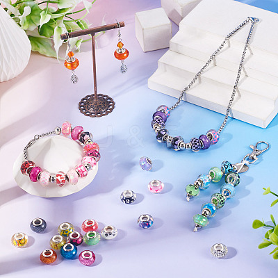 30Pcs Printed Transparent Resin European Beads RESI-TADJ0001-03C-1