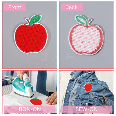 16Pcs Apple Polyester & Cotton Embroider Thread Iron on/Sew On Patches PATC-CA0001-19B-1