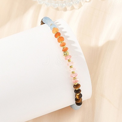 Opalite & Cherry Quartz Glass & Natural Tiger Eye & White Jade Rondelle Beads Stretch Bracelets for Women BJEW-JB14235-01-1
