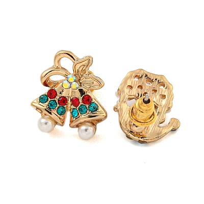 Christmas Alloy Colorful Rhinestone & Plastic Asymmetrical Stud Earrings for Women LS-EJEW-M256-02C-G-1