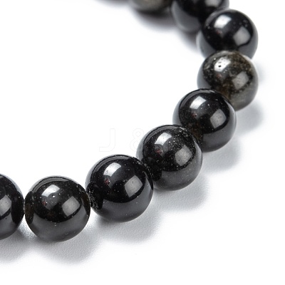 Natural Golden Sheen Obsidian Stretch Beaded Bracelets G-A185-01P-1