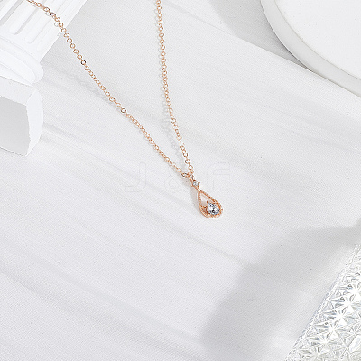 1Pc Alloy Clear Cubic Zirconia Teardrop Pendant Necklaces for Women NJEW-LP0004-14RG-1