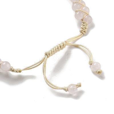Natural Rose Quartz Braided Round Bead Bracelets BJEW-K251-06E-1