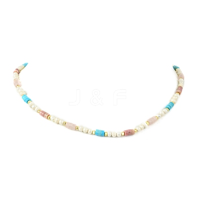 Natural Rose Quartz & Dyed Howlite & Rhodonite Heishi Beads and Natural Cultured Freshwater Pearl Rice Beaded Necklaces for Women NJEW-JN06294-01-1