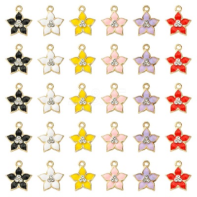 30Pcs 6 Colors Flower Alloy Enamel Pendants ENAM-CJ0006-21-1