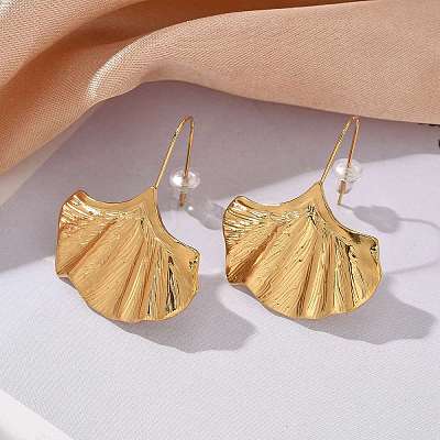 Ion Plating(IP) 304 Stainless Steel Ginkgo Leaf Dangle Earrings for Women EJEW-K243-03G-1