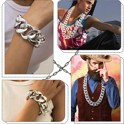 2Pcs 2 Styles Acrylic Cuban Link Chain Necklaces & Bracelets Jewelry Sets SJEW-SP0001-01P-1