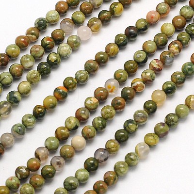 Round Natural Rhyolite Jasper Beads Strands G-N0166-39-4mm-1