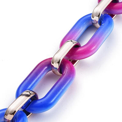 Handmade Two Tone Opaque Acrylic Cable Chains AJEW-JB00635-03-1