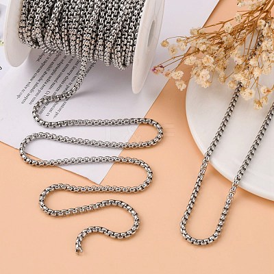 Tarnish Resistant Men's Jewelry Making 304 Stainless Steel Box Chains CHS-A003F-4.0mm-1