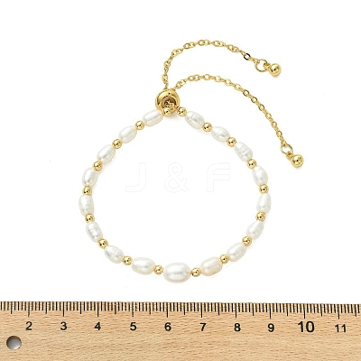 Adjustable Natural Cultured Freshwater Pearl & Brass Beads Slider Bracelets for Women BJEW-JB13607-1