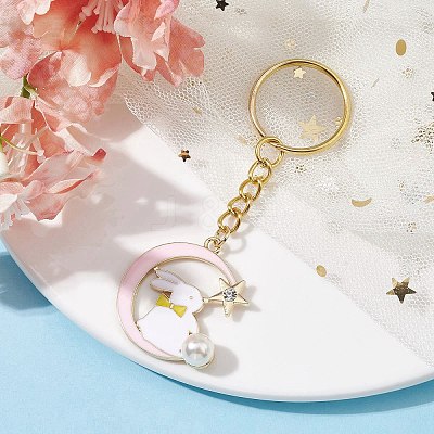 Moon with Rabbit Alloy Enamel Pendant Keychain KEYC-JKC00623-04-1
