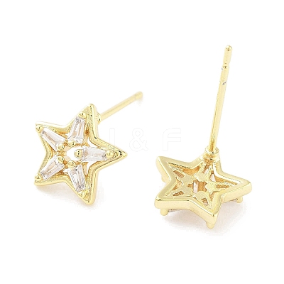 Brass Micro Pave Clear Cubic Zirconia Studs Earring for Women EJEW-S217-F05-1