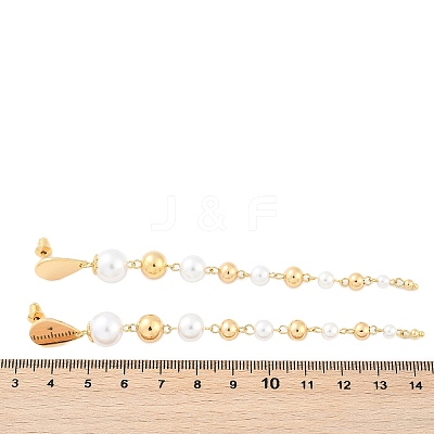 Brass ABS Plastic Pearl Tassel Stud Earrings EJEW-U040-17G-1