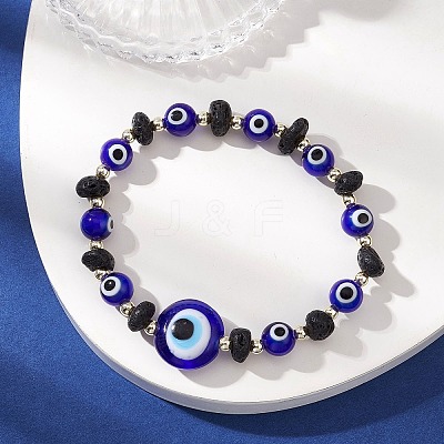 Natural Lava Rock & Handmade Lampwork Beads Stretch Bracelets BJEW-JB11984-03-1