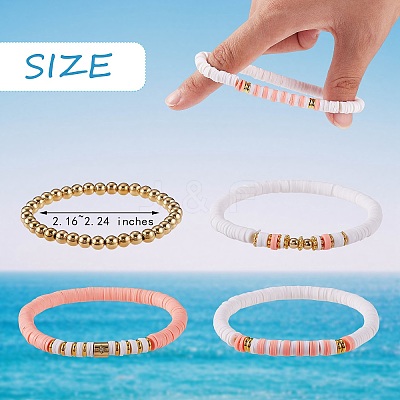 5Pcs 5 Style Polymer Clay Heishi Surfer Stretch Bracelets Set with Synthetic Hematite BJEW-SZ0002-43C-1