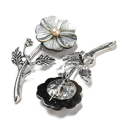 Black Lip Shell Flower Alloy Brooch JEWB-Z019-01D-1
