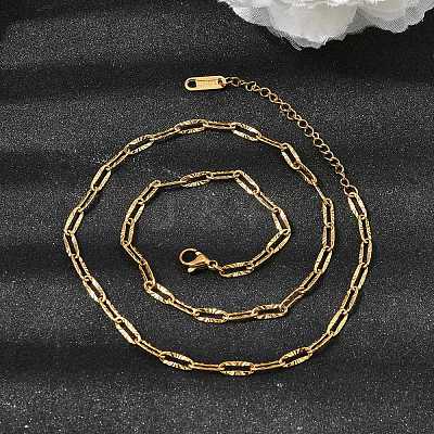 3.5MM Unisex 304 Stainless Steel Textured Paperclip Chain Necklaces NJEW-P356-01G-1