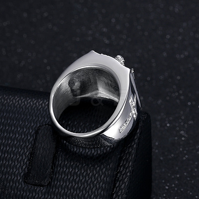 Cross with Jesus Pattern 304 Stainless Steel with Crystal Rhinestone Finger Rings for Men FS-WG78AD7-08-1