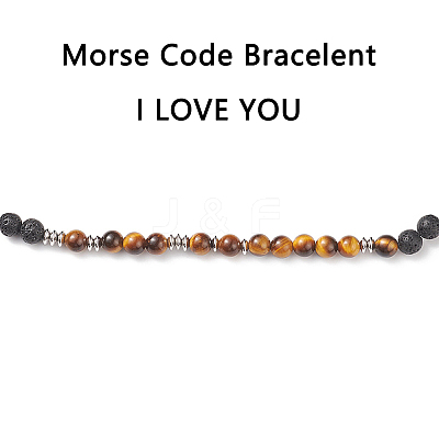 Natural Tiger Eye & Lava Rock Braided Bead Bracelet BJEW-TA00188-01-1