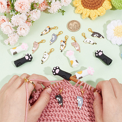 DIY Cat & Paw Print Knitting Tool Sets HJEW-NB00096-1